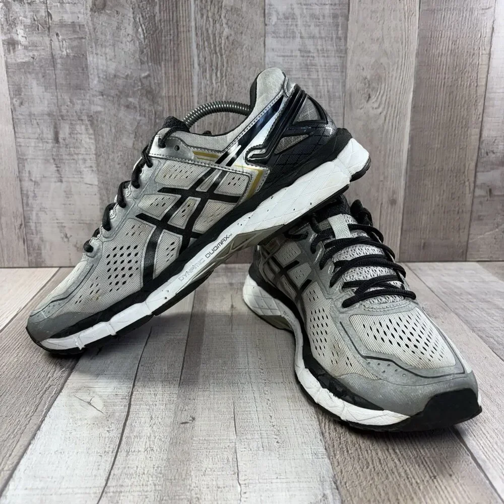 Asics GEL Kayano 22 Men's Size 10 Running Shoes Sneakers Silver Black Gold T547N